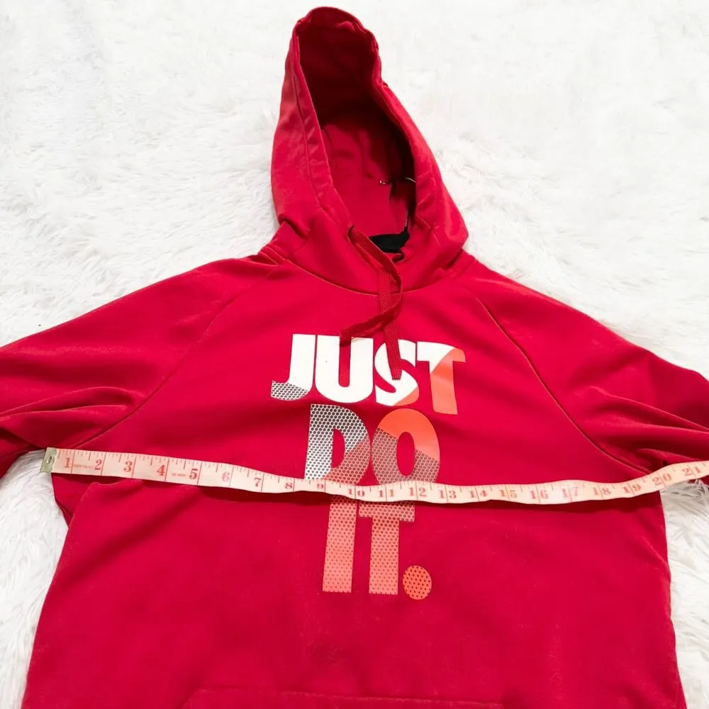 Men Nike Dri-Fit Scuba Just Do It Graphic Pullover Hoodie in Red and White Small